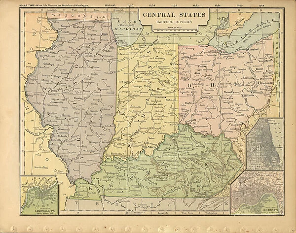 Eastern Central States of the United States of America Antique Victorian Engraved Colored