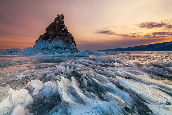 Elenka Island at sunset, Lake Baikal