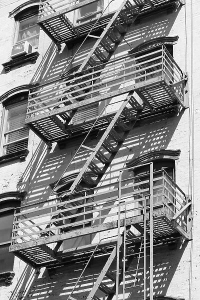 Fire escape platforms and stairs, Chelsea, New York, USA