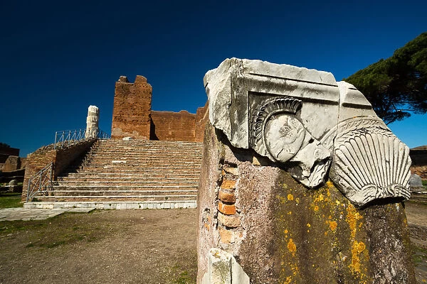The Forum in the ruins of the Ancient Roman harbour city of Ostia Antica in Rome, Italy