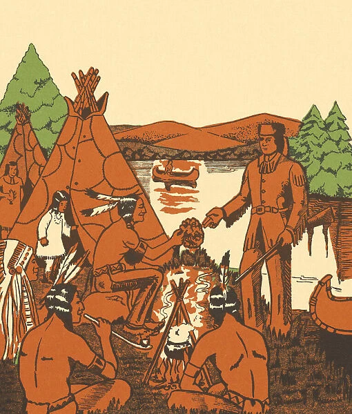Frontiersman Meeting a Group of Natives