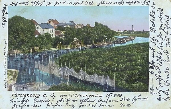 Fuerstenberg an der Oder, Brandenburg, Germany, view around ca 1910, digital reproduction of a historical postcard, from that time, exact date unknown