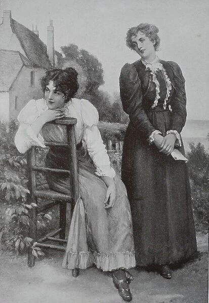 In the Garden Two Women Wait for Their Lovers, 1889, Austria, Historic, digital reproduction of an original 19th-century original