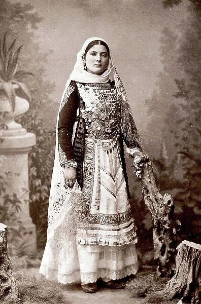 Gentlewoman from Athens in Sunday Dress, Traditional Costume, 1878, Greece, Historic, digitally restored reproduction from a 19th century original