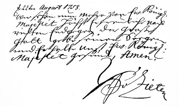 Handwriting of Hans Joachim von Zieten, general and confidante of Frederick the Great