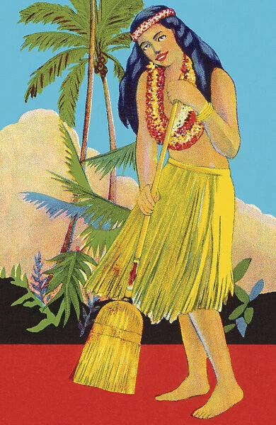 Hawaiian Woman with a Broom