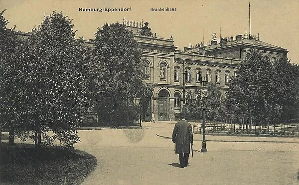Hospital in the district of Eppendorf, Hamburg, Germany, postcard with text, view around ca 1910, historical, digital reproduction of a historical postcard, public domain, from that time, exact date unknown