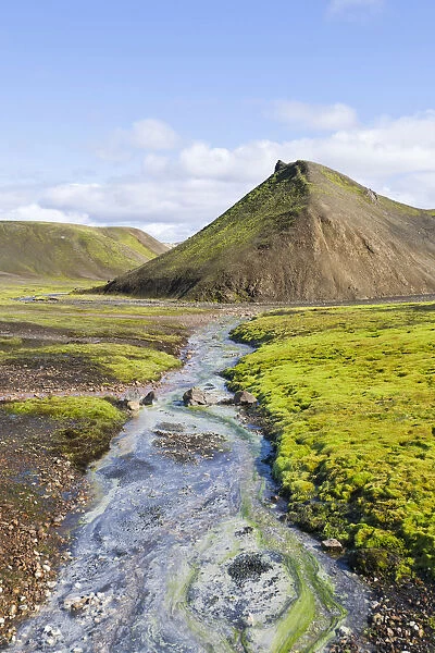 Hot spring of Storihver along the hiking trail to Hrafntinnusker or Raven Mountain, Landmannalaugar, Southern Region, Iceland