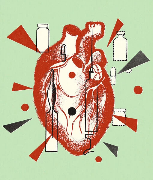 Human Heart and Medicine Containers