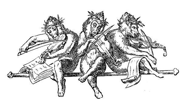 Humanized animals illustrations: Monkey musicians