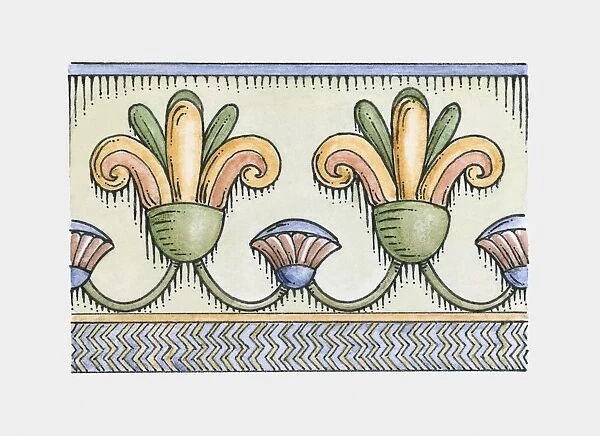 Illustration of ancient Egyptian lotus and papyrus frieze decoration