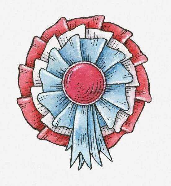 Illustration of red, white and blue rosette