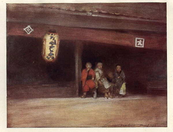 Japanese children sitting in a porch, 19th Century, Japan Art