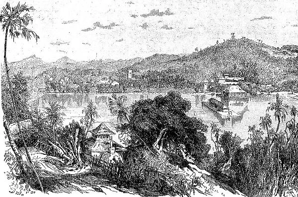 Kandy, the capital of the Central Province of Ceylon, Sri Lanka, in 1880, Historic, digital reproduction of an original 19th-century original