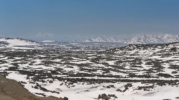 landscape of Lava field covered with snow in East Turkey