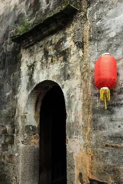 A lantern against door in Hongcun Ancient Village, Anhui province, China