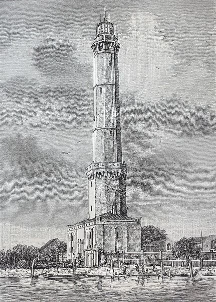 The Lighthouse of Swinoujscie, Germany, Historical, digitally restored reproduction of an original from the 19th century