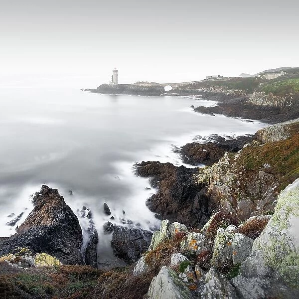 Long exposure of the Petit Minou lighthouse on the rugged coastline of Brittany, France