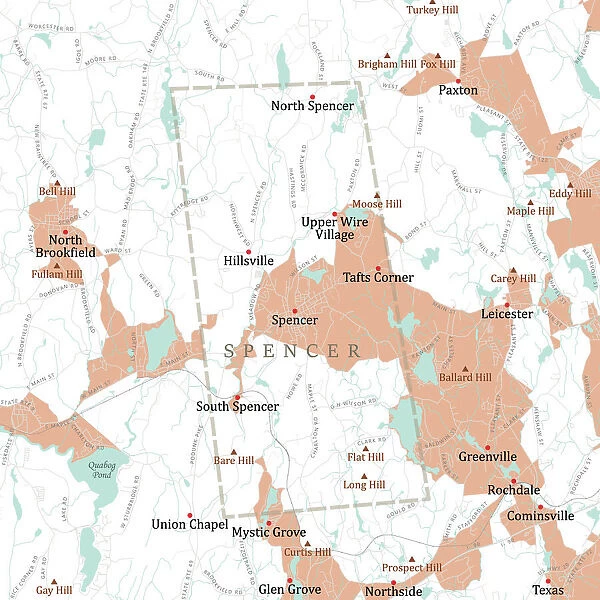 MA Worcester Spencer Vector Road Map