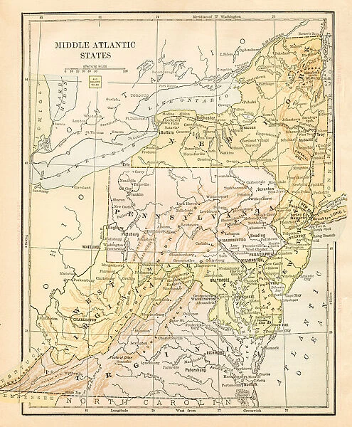 Map Middle Atlantic States USA 1888
