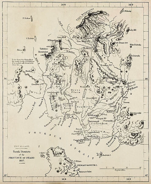 Map of the Otago Region in New Zealand - 19th Century