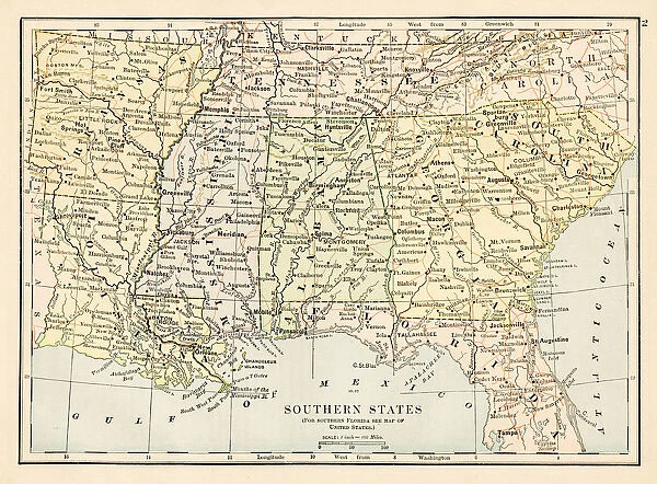 Map of Southern States 1875