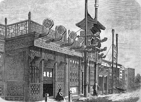 Merchant's Apartment in Peking, China, in 1870, Historic, digital reproduction of an original 19th-century master copy