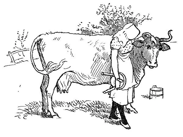 Milk Maid. Vintage engraving from the popular British nursery rhyme This