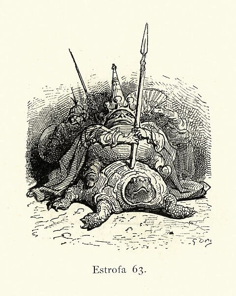 Mythical toad goblin warrior monster riding tortoise
