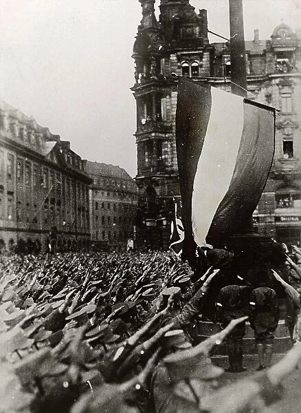 National Socialism, Crowd at a National Socialist Rally in Dresden c. 1933, Saxony, Germany, Historical, digitally restored reproduction from an 18th or 19th century original