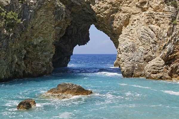 Natural arch, coast in Antiochia ad Cragum, Turkish Riviera, Gazipasa, Antalya Province, Turkey