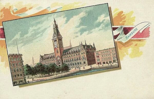 Neues Rathaus, Hamburg, Germany, postcard with text, view around ca 1910, historical, digital reproduction of a historical postcard, public domain, from that time, exact date unknown