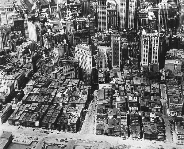 New York. circa 1929: An aerial view of Wall Street, the financial district of New York