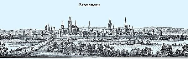 Paderborn in the Middle Ages, North Rhine-Westphalia, Germany, Historical, digital reproduction of an original from the 19th century, original date unknown