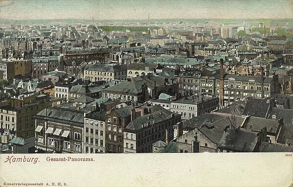 Panorama, Hamburg, Germany, postcard with text, view around 1910, historic, digital reproduction of a historic postcard, public domain, from that time, exact date unknown