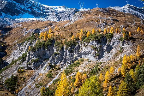Panoramic autumn scene of the Ortlergruppe in Val Venosta, Alto Adige