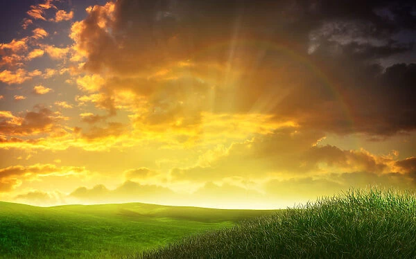 Perfect landscape with rainbow