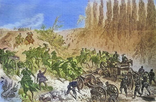 A Prussian foot battery forces its way up to the heights near Spichern, illustrated war chronicle 1870-1871, Franco-German campaign, Germany, France