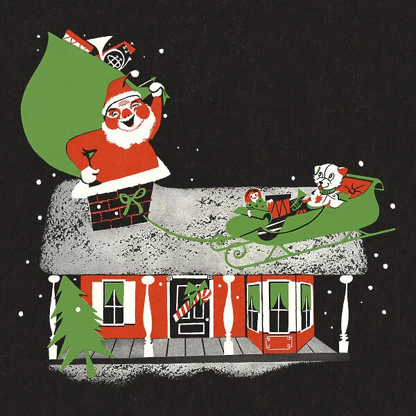 Santa Claus on the Roof of a House