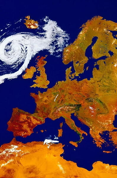 Satellite Map of Europe with Hurricane