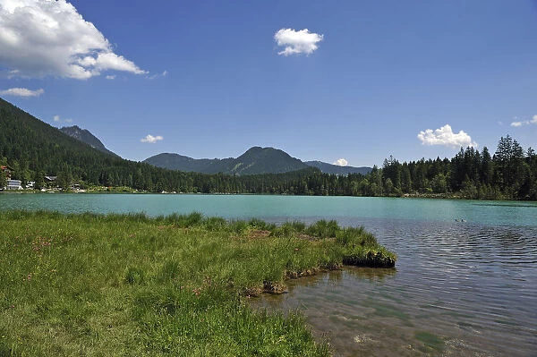 The shimmering green Lake Hintersee, Ramsau bei Berchtesgaden, Berchtesgadener Land District, Upper Bavaria, Bavaria, Germany