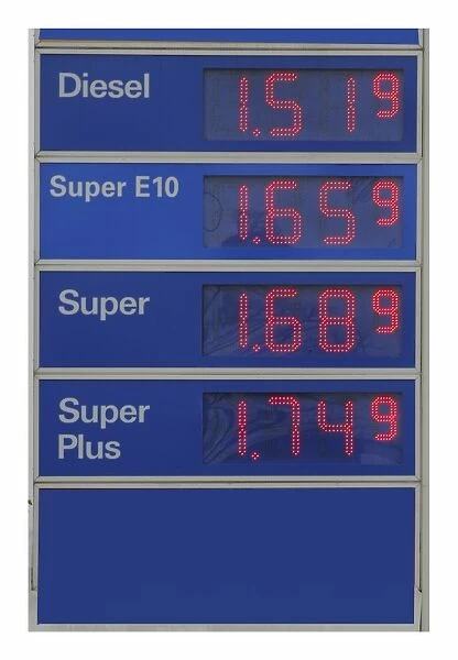 Sign with petrol prices at a petrol station, Germany, Europe