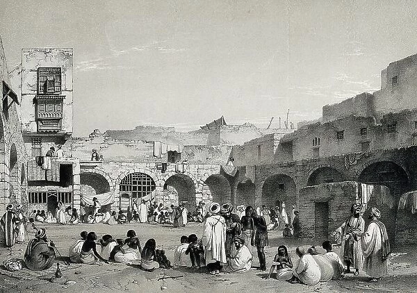 The Slave Market in Cairo, c. 1850, Egypt, Historical, digitally restored reproduction from a 19th century original