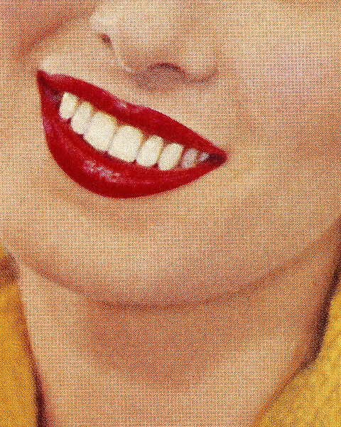 Smiling Woman Wearing Red Lipstick