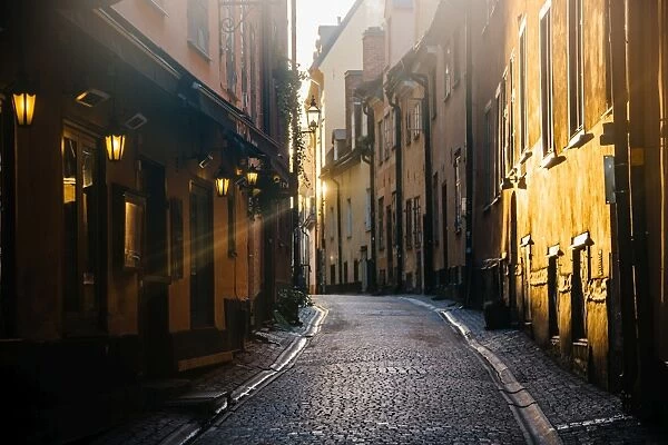 Soft morning light on the streets of Gamla Stan (Old Town) in Stockholm, Sweden