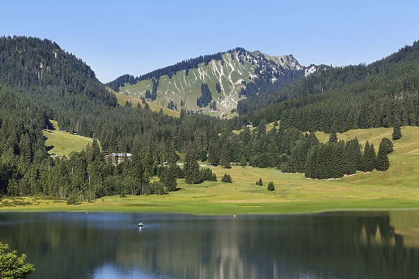 Spitzingsee Lake with Mt Bodenschneid, Mangfall mountains, Upper Bavaria, Bavaria, Germany