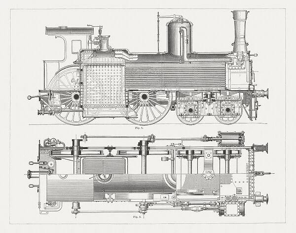Steam Locomotive, wood engravings, published in 1877