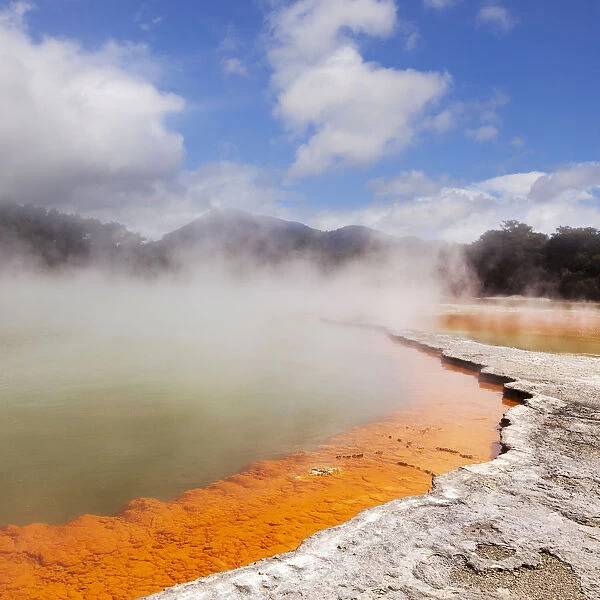 Steaming water at the Champagne Pool, Waiotapu Thermal Reserve, Waikato, North Island, New Zealand