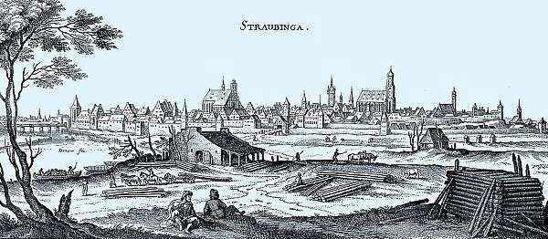 Straubing in the Middle Ages, Lower Bavaria, Bavaria, Germany, Historical, digital reproduction of an original from the 19th century