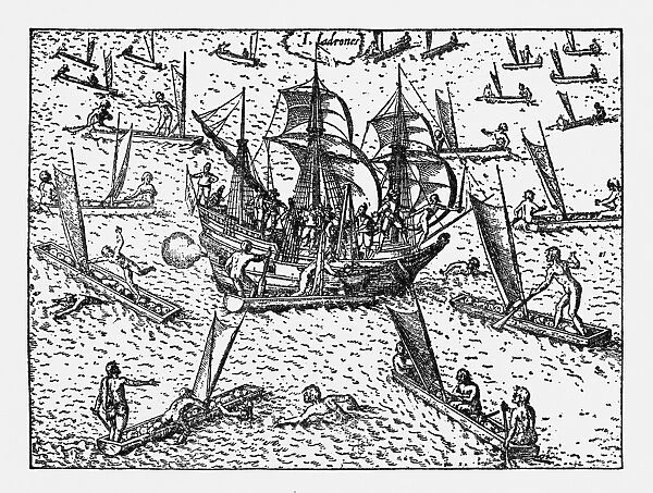 Theives Attacking Van Noort on the Marianne Islands, 1600